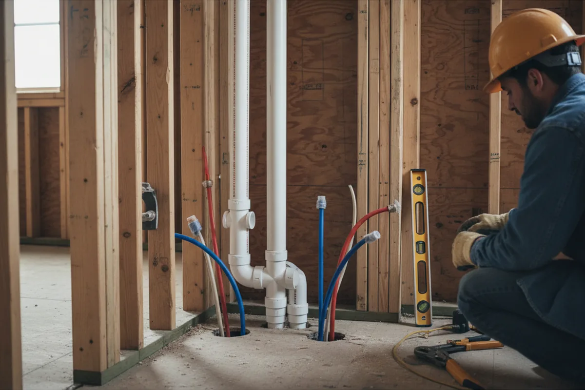 Drain and supply rough-in during Sump Pump Repair in Bloomery